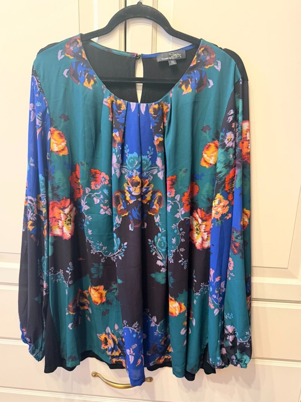 SUZANNE BETRO Black, Blue & Teal Floral Tunic (Plus Size 3X) NWOT Beautiful!